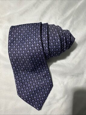 Dunhill 100% Silk Tie Navy Purple Geometric Pattern Luxury Designer Italian Made